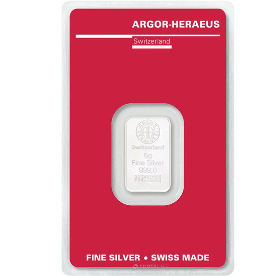 5 gramów Sztabka Srebra Argor - Heraeus