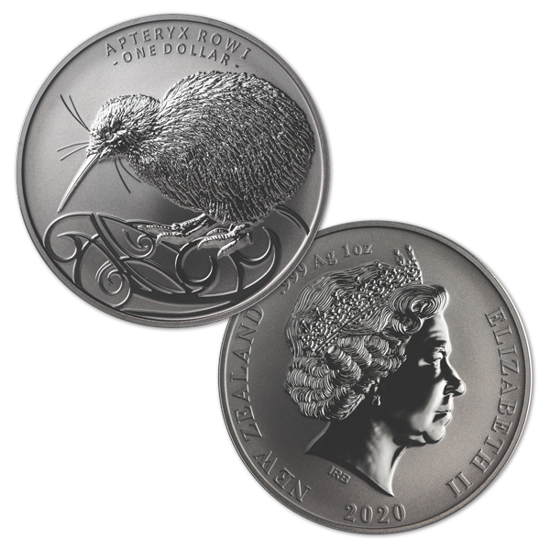 Kiwi 1 unce stříbra 2020 (pokrytá černým niklem)
