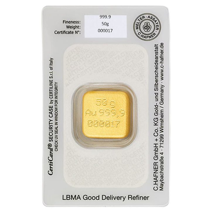 Cast Gold Bar 50 g C Hafner