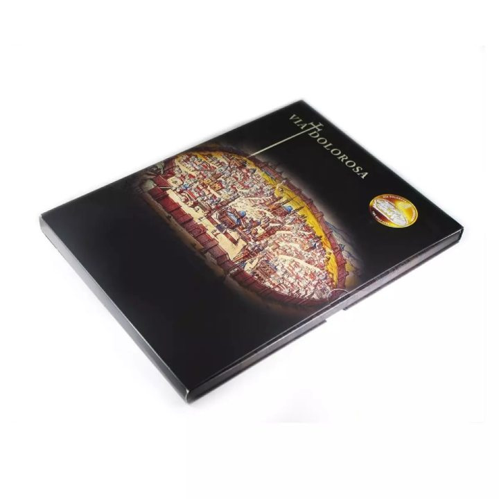 Set 14 monede Via Dolorosa colorată aurită Bronz 2016 Prooflike