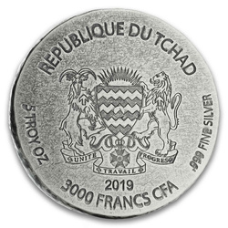 Republic of Chad: ERS Sphinx 5 oz Silber 2019 Antiqued Coin