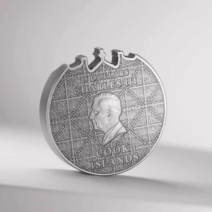 Cookinseln: Petra Al‑Khazneh, koloriert, 5 Unzen Silber, 2025, Antik‑Finish, Hochrelief.