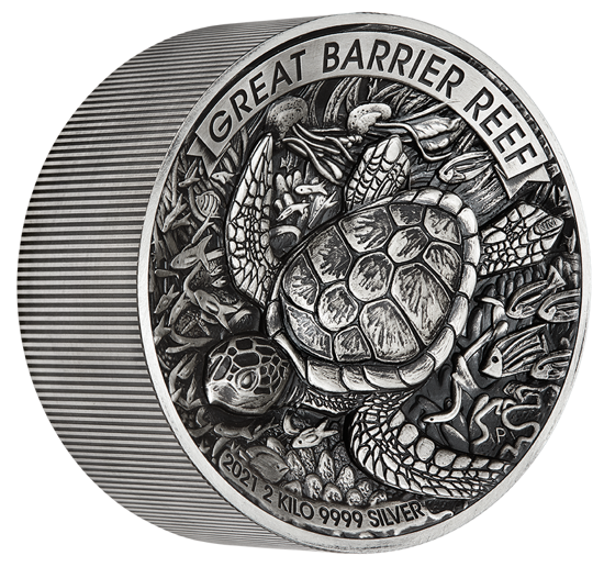 Great Barrier Reef 2000 gram Silver 2021 Antiqued High Relief Coin