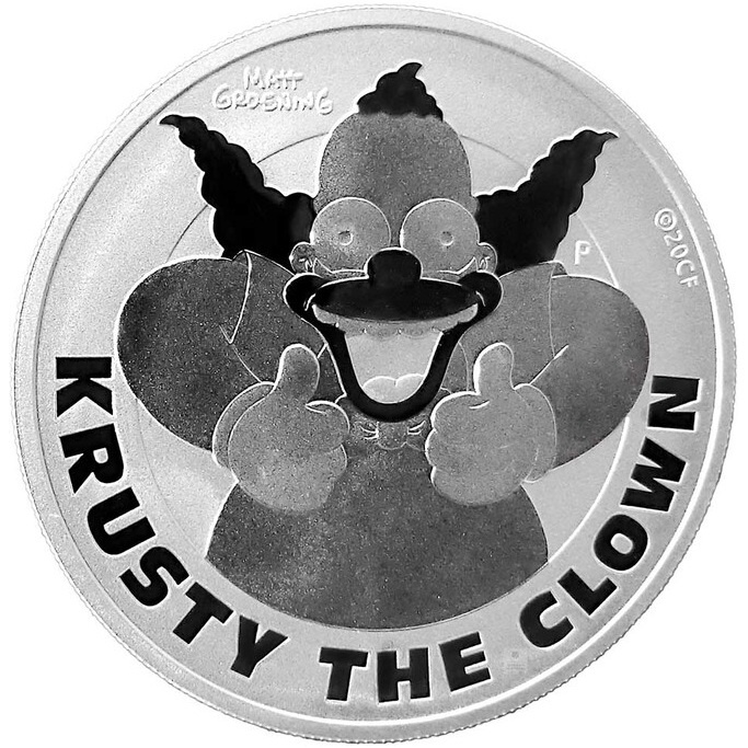 Stříbrná mince Tuvalu Krusty the Clown 1 unce stříbra 2020