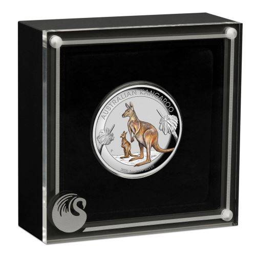 Australský klokan 1 unce stříbra 2020 Proof barevný High Relief