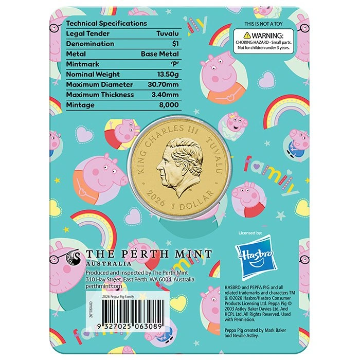 Moneda de bronce de aluminio The Perth Mint: Peppa Pig - Family 13,5 g 2026