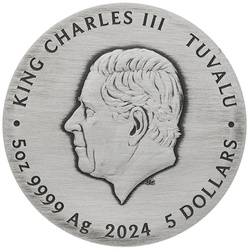 Tuvalu: Dragon and the Five Elements coloured 5 oz Silber 2024 Antiqued Coin