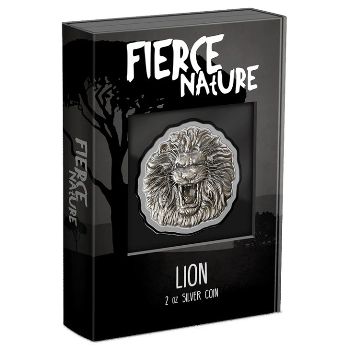 Niue: Naturaleza Feroz - León 2 oz Plata 2022 Acabado Antiguo