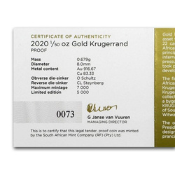 Krugerrand 1/50 uncia arany 2020 Proof