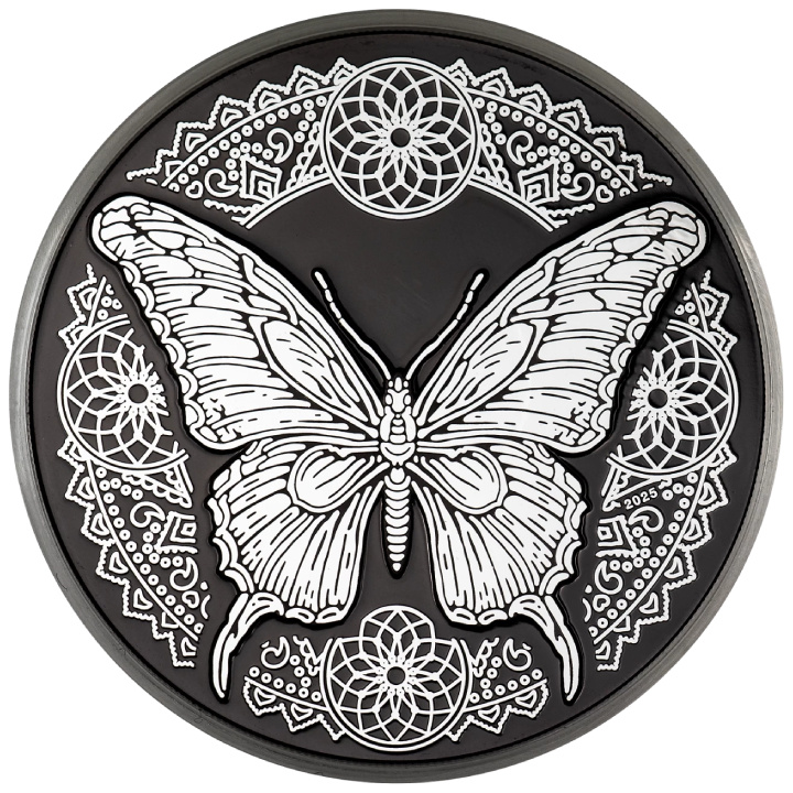 Cook Islands: Butterfly 1 uncja Srebra 2025 Obsidian Black