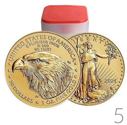 Aquila americana 1 oncia d'oro 2021 tipo 2 Confezione da 5 pezzi
