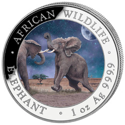 Set of 2 coins African Wildlife: Somalian Elephant "Day & Night" coloured2 x 1 oz Silver 2024