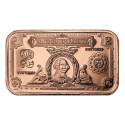 1 oz Copper Bar - $2 US Thomas Jefferson Banknote