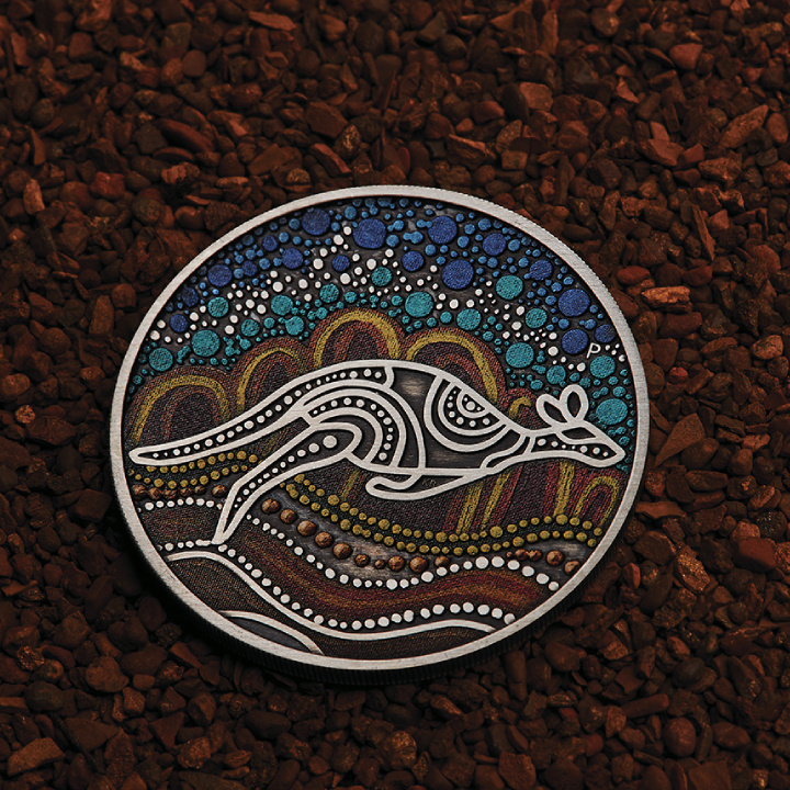 Kangaroo Yongka kolorowany 2 uncje Srebra 2023 Antiqued Coin