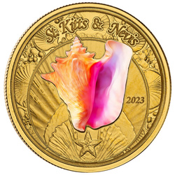 Saint Kitts e Nevis: Conchiglia colorata 1 oncia d'oro 2023 Proof