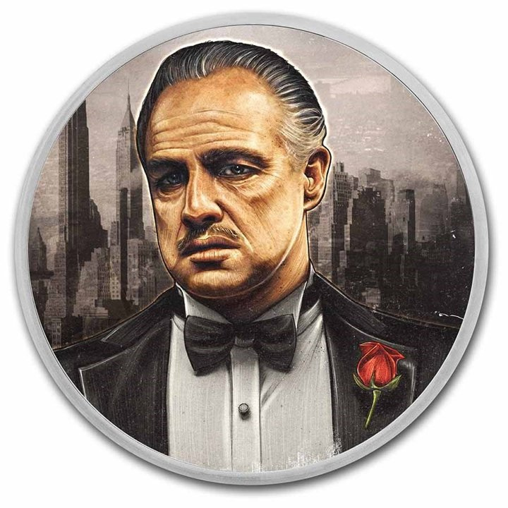Niue: El Padrino coloreado película 50 Aniversario 1 oz Plata 2022 Lingote