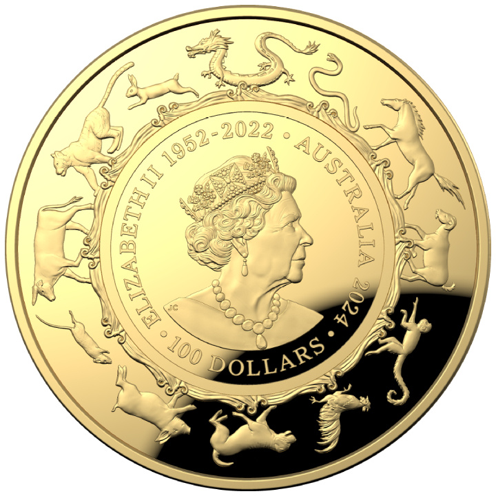 RAM: Holdnaptár – A sárkány éve 1 uncia arany 2024 Proof domború érme