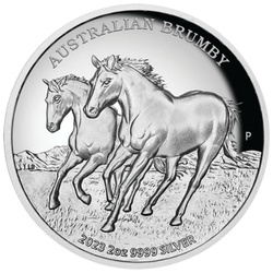Australijski dziki koń - Brumby 2 uncje Srebra 2023 Proof High Relief