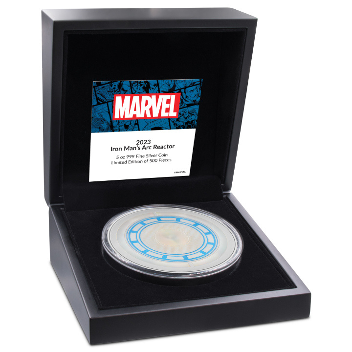 Niue: Marvel - Iron Man's Arc Reactor coloured 5 oz Silber 2023 Proof