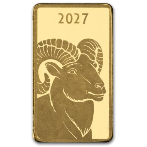 Златно кюлче Lunar Year of the Goat 1 г злато 2027 Prooflike