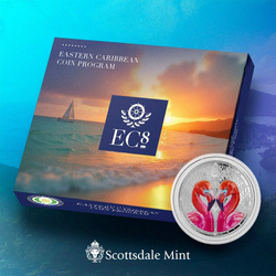 St. Lucia - Flamingók színes 1 uncia ezüst 2024 Proof