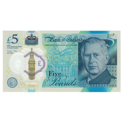 Billet de 5 livres sterling - Le roi Charles III (5 livres / 5 GBP) En circulation