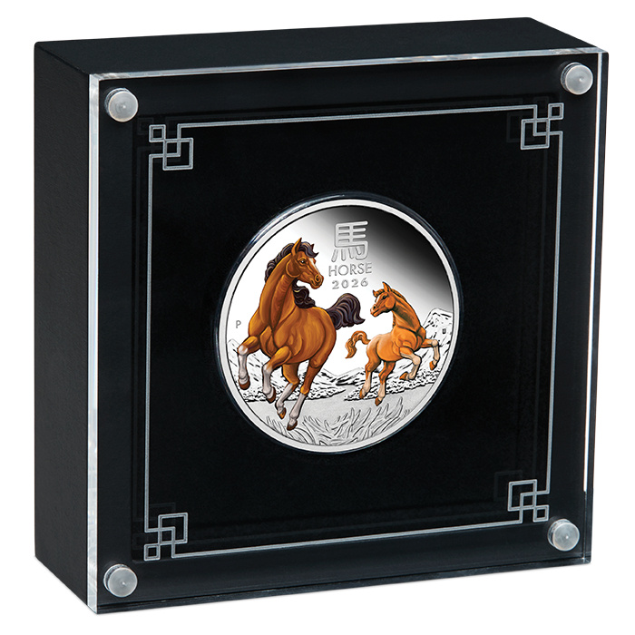 Perth Mint: Lunar III - Año del Caballo coloreada 1 oz Plata 2026 Proof