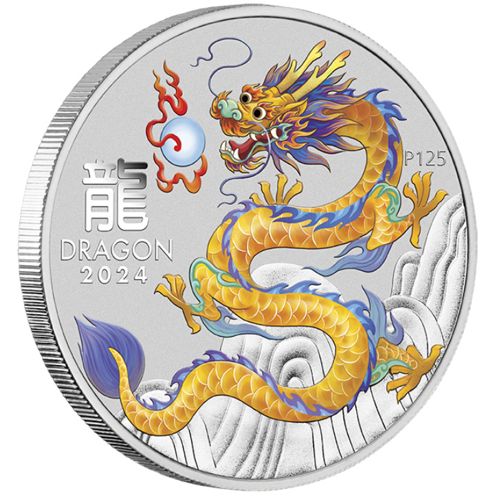 Perth Mint: Lunar III - Rok Smoka "Żółty Smok" kolorowany 1 uncja Srebra 2024