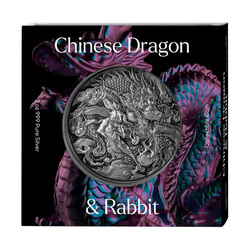 Tokelau: Auspicious Dragon Zodiac - Chinese Dragon & Rabbit 2 unce stříbra 2023 High Relief Antiqued Coin