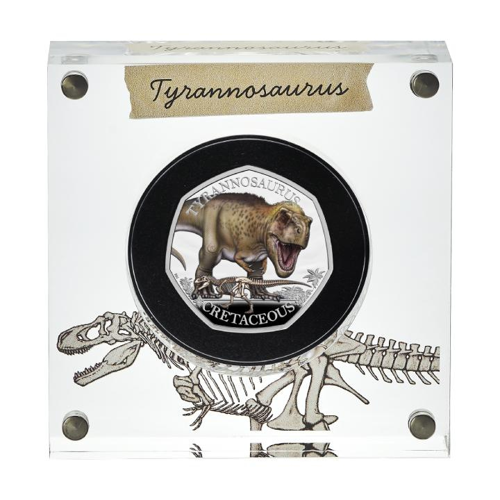Dinosaurs: Iconic Specimens - Tyrannosaurus Rex kolorowany 50p Srebro 2024 Proof