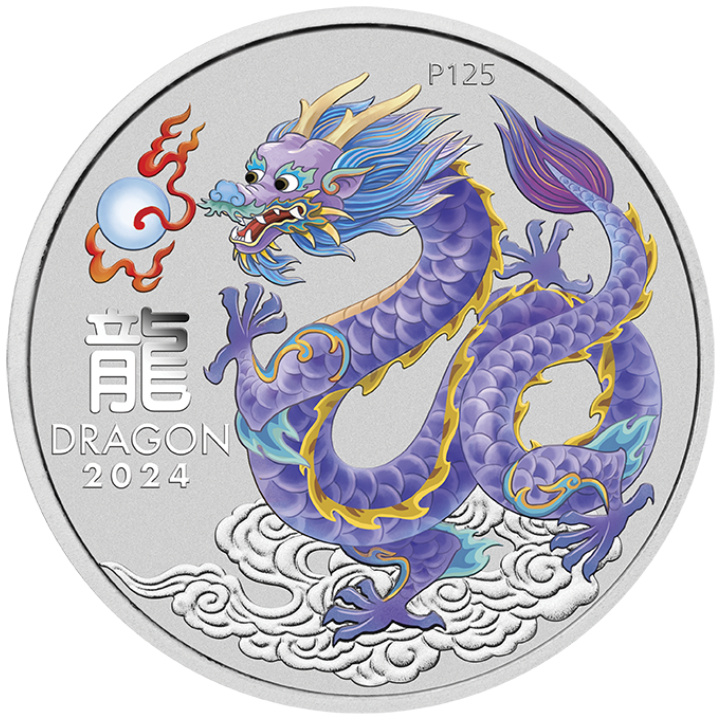 Perth Mint: Lunar III - Rok Smoka "Liliowy Smok" kolorowany 1 uncja Srebra 2024 (Sydney Money Expo Anda Special)