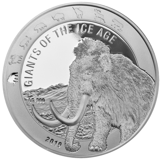Ghana: Die Giganten der Eiszeit - Wollmammut 1 oz Silber 2019