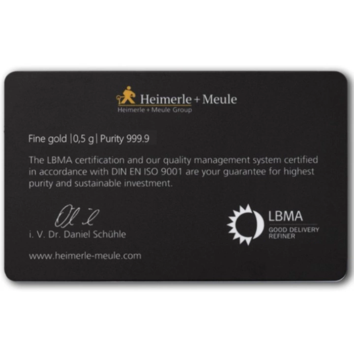 Lingote de oro 0,5 g Heimerle Meule
