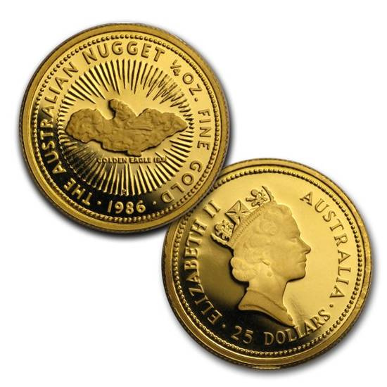 Zestaw 4 monet Australian Nugget Złoto 1986 Proof