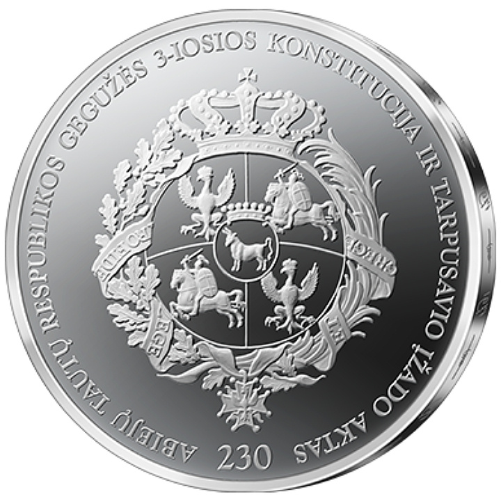 Litwa: 230. rocznica Konstytucji 3 Maja kolorowana 20 euro Srebro 2021 Proof + certyfikat
