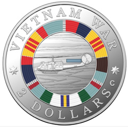 50e anniversaire de la fin de l'implication de l'Australie dans la guerre du Vietnam colorée 2 Argent 2023 Proof « C » Mintmark