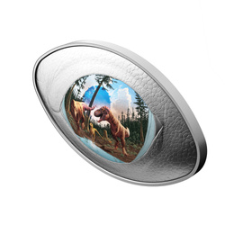 Kanada: Dinosaur Eye 1 unce stříbra 2025 Proof tvarovaná mince