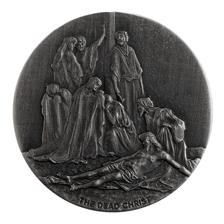Niue: Biblical – The Dead Christ 2 unce stříbra 2022 Proof Antiqued Coin