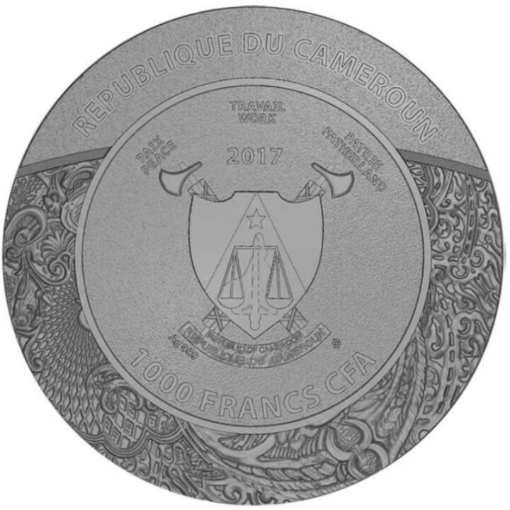 Camerun Carved Skull Bones 1 oz Argint 2017 Antichizat