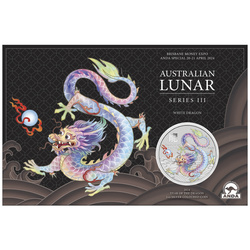 Perth Mint: Lunar III - Year of the Dragon "White Dragon" coloured 1 oz Silver 2024(Brisbane Money Expo Anda Special)
