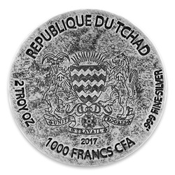 Czad: ERS Ramesses II 2 uncje Srebra 2017 Antiqued Coin