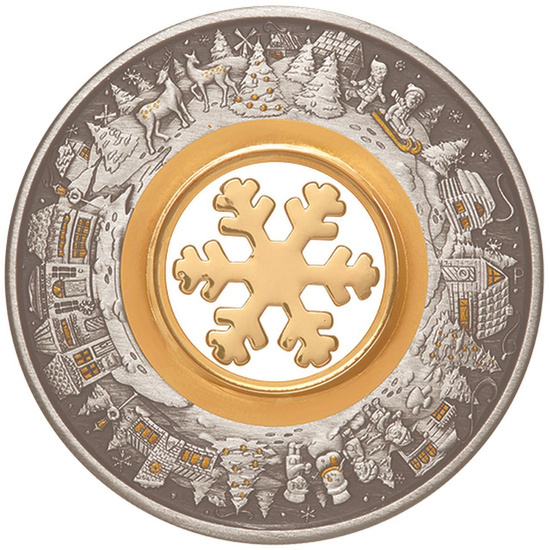 Moneda de color del País de las Maravillas de Navidad 2 onzas Plata 2021 envejecida