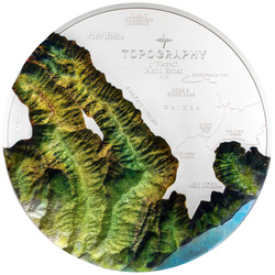 Cook Islands: Topography - Hawaii  kolorowany 1000 gramów Srebra 2025 Proof 