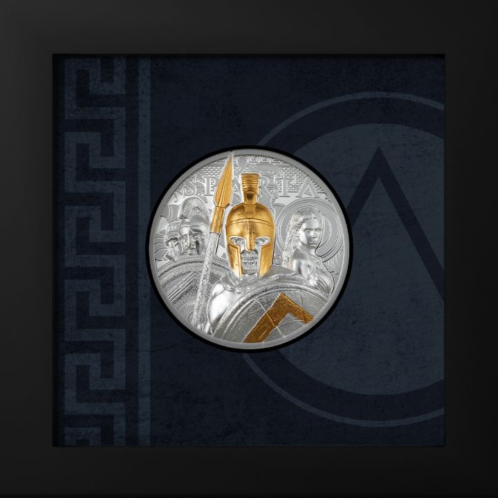Isole Cook: Sparta placcata in oro 3 once d'argento 2023 Proof Ultra High Relief
