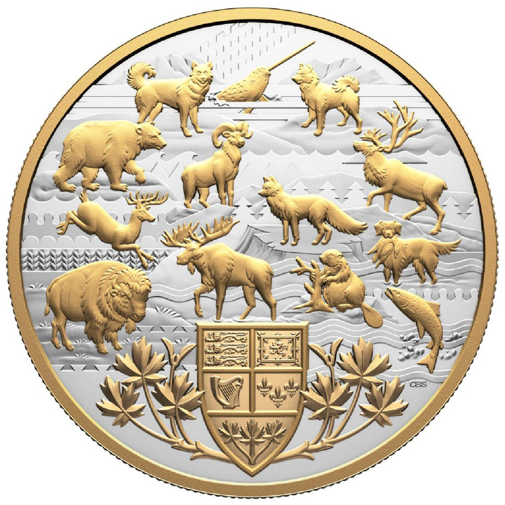 Kanada Heraldic Landscape: Animals of Canada pozlacená stříbrná mince 50 dolarů 2026 Proof