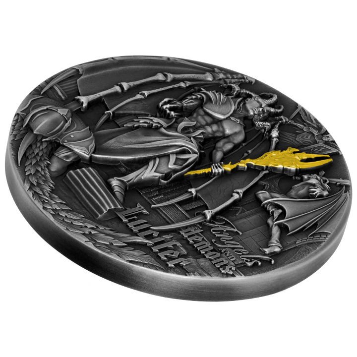 Niue: Angels and Demons - Lucifer placcato in oro 2 once d'argento 2021 High Relief Antiqued Coin