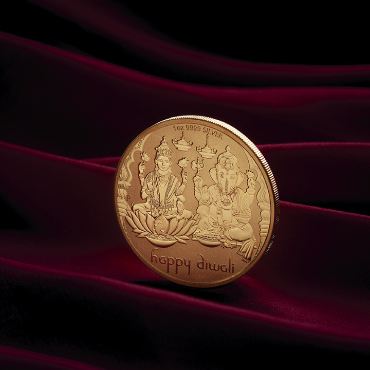 Medallón Diwali bañado en oro 1 oz Plata 2023
