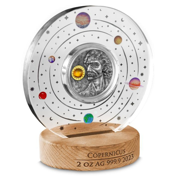 Malta: Copernicus pozłacany 2 uncje Srebra 2023 Antique Finish