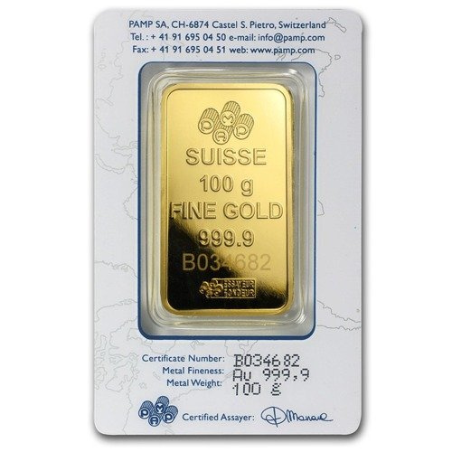 Lingote de oro Pamp Fortuna Certipack de 100 gramos