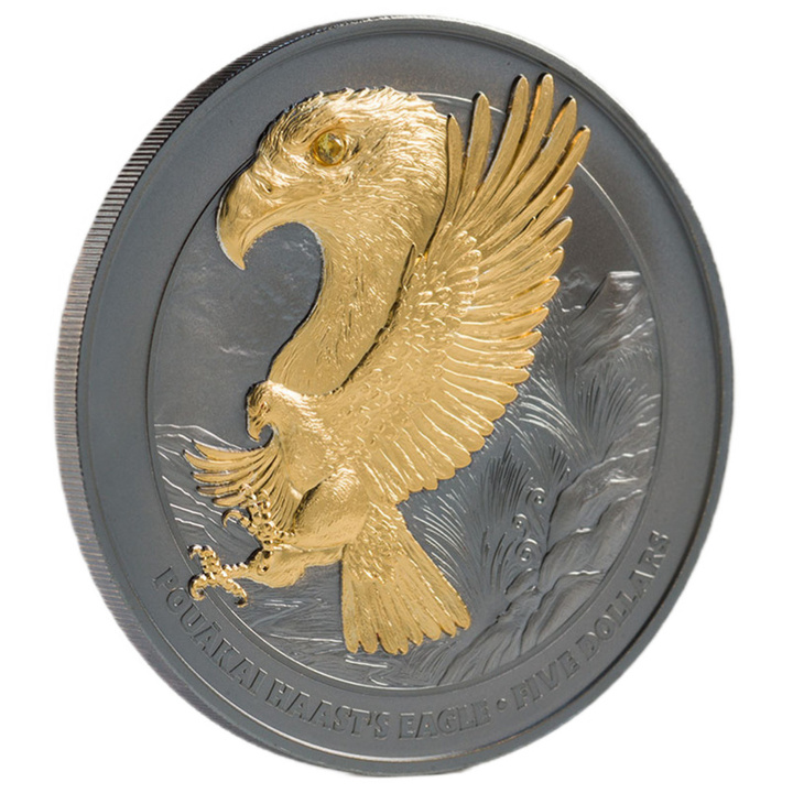 New Zealand: Annual Coin – Pouakai Haast's Eagle chapada en oro 2 onzas de plata 2025 Black Proof